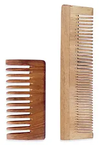 AMP CREATIONS Handmade Natural Pure Healthy Neem Wooden Comb Wide Tooth for Hair Growth,Anti-Dandruff Comb For Women And Men - PACK OF 2
