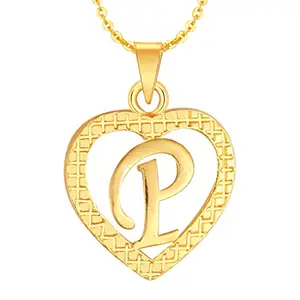 Kanak Jewels Stylish Jewellery 'P' Letter Heart Pendants for Girls Women Men Unisex Locket Alphabet Pendant with Chain in Crystal Jewellery Set for Women Gold plated Pendant