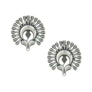 Atibelle Oxidised Silver-Plated German Silver Peacock Inspired Studs Earrings