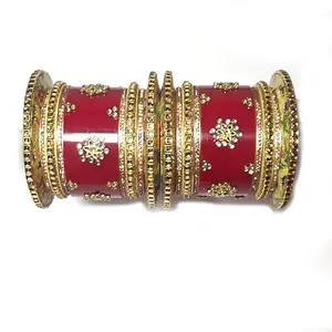AAPESHWAR Plastic Gold-plated Beautiful Traitional Chudas/Bangle Set for Women and Girls (Red, 2.6) (Pack of 18) (BGG 1)