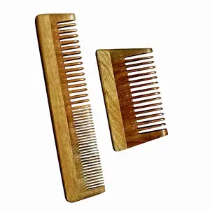 Ginni Innovations Combo of 2 Neem Wood Combs (regular detangler-7.5" and small/baby detangler-4" )-G-CG