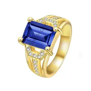 AKSHITA GEMS 9.25 Ratti Certified Original Blue Sapphire Ring Panchdhatu Adjustable Neelam Gold Plated Ring for Men & Women by Lab Certified