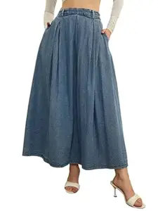 Sassafras Women's Acid Wash Box Pleated Maxi Skirt
