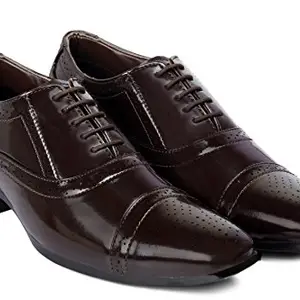 YUVRATO BAXI Men's Brown Height Increasing Formal Oxford Faux Leather Lace-Up Semi Brogue Shoes