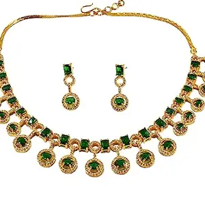 Handcrafted Gold Plated Jewelry Set with American Diamond Necklace and Earrings For Women and Girls