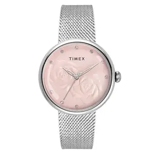 TIMEX Analog Watch for Women with Pink Round Dial & Silver Stainless Steel Bracelet Band Water Resistant Women's Wrist Watches - TWEL19300