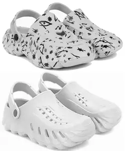 Pampy Angel Combo Pack of 2 Slipper/Flip Flops/Slides/Clogs/Sandals with Adjustable Back Strap for Men,(Cl-N11-Grey,Cl-200-White),6 (UK/India)