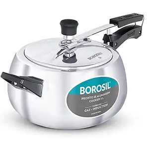 Borosil Pronto Induction Base Inner Lid Aluminium Pressure Cooker, 3.6 mm Thick Base, 5 L, Silver price in India.