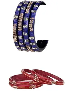 1st Time Modern Bangles/Kada Set- Perfect For Party, Wedding, Celebrations And Functions, Combo Of 2 Set, Each Set In Set 4 Bangles, Blue And Red- B148