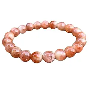 RRJEWELZ Natural Strawberry Quartz 8mm Round Shape Smooth Cut Beads 6.5 Inch Stretchable Bracelet for Men & Women.|STBR_RR_08439_6.5