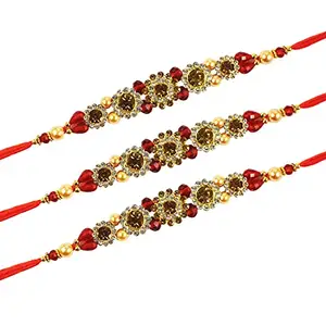 Partunay 3 Pcs Diamond Work Rakhi For Brother Bhaiya Bhai Rakhi Gift For Brother