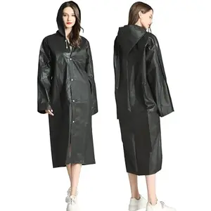 Amazon Brand - Symactive Transparent Long Raincoat Water Resistant Rain Jacket with Adjustable Hood Outdoor Portable Rainwear Poncho for Men Women Travel (Universal, Black)
