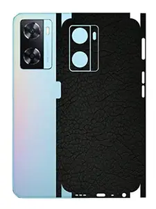 AtOdds - Oppo A77 Mobile Back Skin Rear Screen Guard Protector Film Wrap with Camera Protector (Coverage - Back+Camera+Sides) (Black Leather)