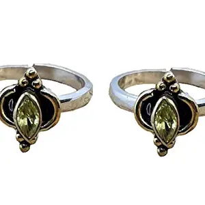 SILVER TREE 925 STERLING Silvertree925 YELLOW CZ Shiny Gemstone TOE RINGS in PURE 92.5% Sterling Silver for Women and Girls Jodvi Metti (ST949)