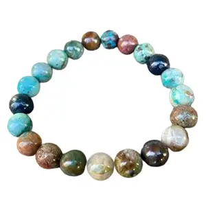 RRJEWELZ Natural Quantum Quattro Chrysocolla 10mm round Shape smooth Cut Beads 6.5 Inch Stretchable Bracelet for Men & Women.|STBR_RR_07995_6.5