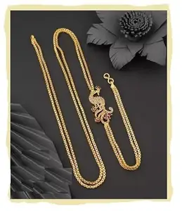 1 Gram Gold Plated 24" Long Double Mohini Chain Pendant for Women/Girls (Mopu Necklace/Mugappu/Kodi Chain/Mop/Thali/Murukku/AD Pendant)