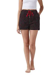 Miss Chase Women's Black Polka Dot Printed Regular Length Drawstring Tie-Up Shorts (MCSS20NW03-04-62_Black_XS)