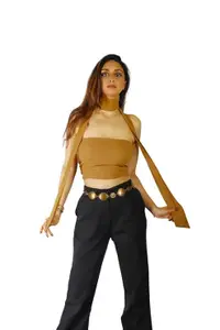 NARA Cotton June Tube Top with Scarf for Women | Stylish 100% Cotton Tube Top with Removable Scarf | Perfect for Casual and Summer Outings | Chic and Comfortable (Brown)