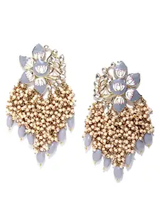 Priyaasi Floral Grey Chunky Gold-plated Drop Earrings for Women & Girls