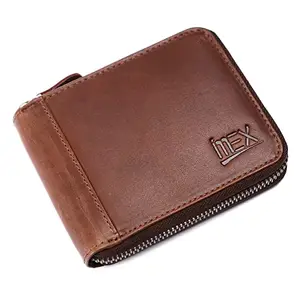 IMEX Brown Premium Zipper Genuine Leather Wallet (Ginger Brown)