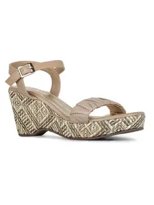 Inc.5 Womens Beige Party Wear Solid Round Toe Wedges Heels Sandal