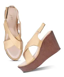 JM LOOKS Women’s Wedge Heel Sandals | Stylish Cross Strap Slingback Open Toe Platform Sandals - Copper