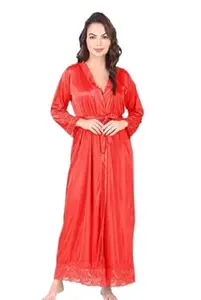 ZENVEE Women’s Satin Onion Pink Nightwear Lace Dress, Soft Silk Satin Nighty, Sleeveless Elegant Sleep Dress for Women. S