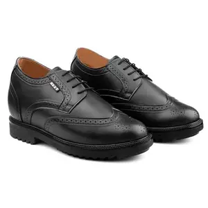 YUVRATO BAXI Men's 3.5 Inch Hidden Height Increasing Synthetic Leather Material Black Formal Laceup Brogue Shoes.- 9 UK