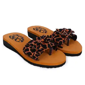 Skytrap Women Brown Printed Synthetic Slippers Flipflop | Size : 5