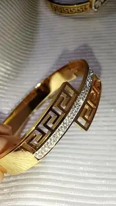 Women’s Gold-Plated Bracelet with Greek Key Design & Crystal Stone Detailing Jewelry