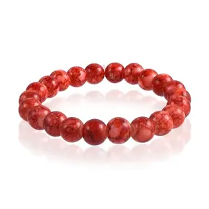 Memoir Red Jasper Natural Semi Precious, Stone Bracelet, Crystal Stone 8mm Beads Bracelet Round Shape for Fengshui Reiki Healing and Crystal Healing Chakra Stones (BLRM6676)