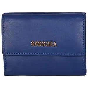 Sassora Genuine Leather Medium Size Blue RFID Protected Women Wallet (2 Card Slots)