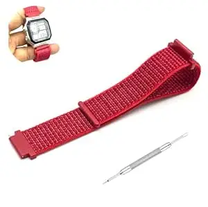 Lineon 18mm Woven Nylon Velcro Breathable Watch strap Cut Pattern Specially Compatible With CASIO Royale ae1200, DW-291H, F-91W, F91W, AE-1400wh, A168WA, SGW-300, W-218H, AE-1000w, A158wa kailash with Tool