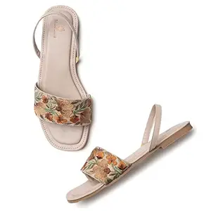 Marc Loire Women's Open Toe Ethnic Slip-On Embellished Flat Sandals, Cream - 4 Uk