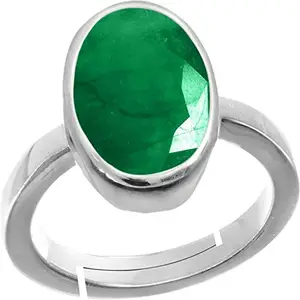 APSSTONE 12.25 Ratti 12.00 Carat Green Emerald Adjustable Silver Plated Green Panna Ring Certified for Women's and Men's By LAB - CERTIFIED