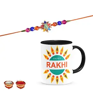 Manonita Rakhi Gift for Brother, bhaiya bhabhi, Gift Set (Rakshabandhan Mug, Roli,Chawal) BLACKMUG-14-BG