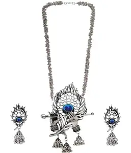 Elegant Oxidized Kanha Necklace Set with Mirror Bracelet for Women – Traditional Indian Jewelry for Special Occasions