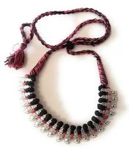 Ritzy Tribal Antique Oxidised Designer Multicolor Necklace For Women & Girls With Adjustable Dori