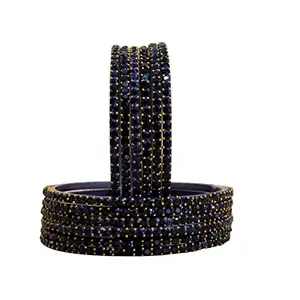 The Golden Cascade Fancy Montana/Blue Color Glass Bangles Studded Pearl Stone Design/Chudi set for Women & Girls/SNDR (Montana, Medium 2-6)
