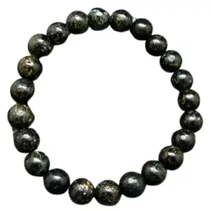 RRJEWELZ Natural Biotite 8mm Round Shape Smooth Cut Beads 7.5 Inch Stretchable Bracelet For Men & Women. Unisex Bracelet For Healing, Meditation, Prosperity, Gift & Luck|STBR_RR_10149_7.5
