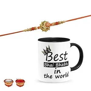 Manonita Rakhi Gift for Brother, bhaiya bhabhi, Gift Set (Rakshabandhan Mug, Roli,Chawal) BLACKMUG-2-BK