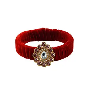 Vidhya Kangan Red stone Brass Bangle Size (Free) sku-ban3598