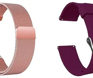 ACM Pack of 2 Watch Strap Magnetic& Silicone Belt 22mm compatible with Huawei Watch Gt Active 46mm Smartwatch Metal Chain with Classic Band (Rose Gold Pink/Purple)