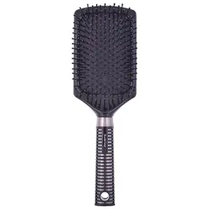 Scarlet Line Professional Ladies Large Rubber Padded Paddle Hair Brush with Ball Tip Nylon Bristles n Anti Slip Ring Handle for Men and Women_Black