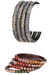 1st Time Modern Bangles/Kada Set- Perfect For Party, Wedding, Celebrations And Functions, Combo Of 2 Set, Each Set In Set 4 Bangles, Grey And Mahroon- B73