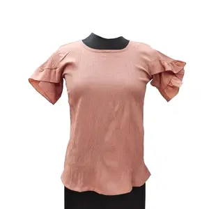 Delicate Clothing Brand || Women's Tops|| Casual|| Ruffle Short Sleeve|| Summer Loose|| Tunic Shirts|| Solid Crewneck Blouses Shirt|| Tunic Top||, A-Peach|| Large (L)