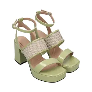 BAGATT Cesena Women Light Green Leather Block Heels UK -4