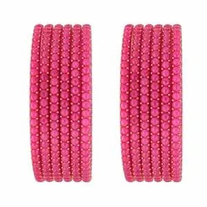 Srijman Glass Bangles Set of 12 for Women | Designer Beaded Gold Accent Chudi Set | Lightweight Traditional Bangles | 20+ Colours Available | Sizes 2.4, 2.6, 2.8