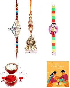 Shivshakti Exports Bhaiya Bhabhi and kids Rakhi Gift Set With Greeting Card and Roli Chawal - BBKS117