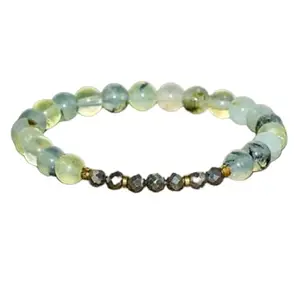 RRJEWELZ Natural Prehnite & Pyrite 8mm round Shape smooth Cut Beads 8 Inch Stretchable Bracelet for Men & Women.|STBR_RR_07888_8.0